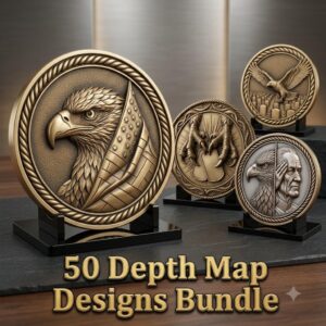 Patriotic Eagle Depth Map, High Relief Laser Coin Engraving PNG Bundle