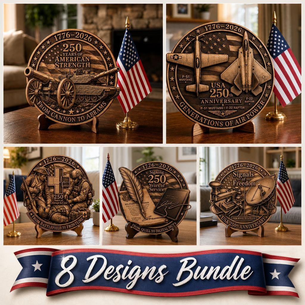 Patriotic Soldier 3D Illusion Laser Engraving PNG, 250th Anniversary Wood Sign