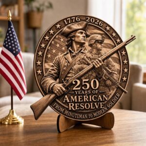 Patriotic Soldier 3D Illusion Laser Engraving PNG, 250th Anniversary Wood Sign