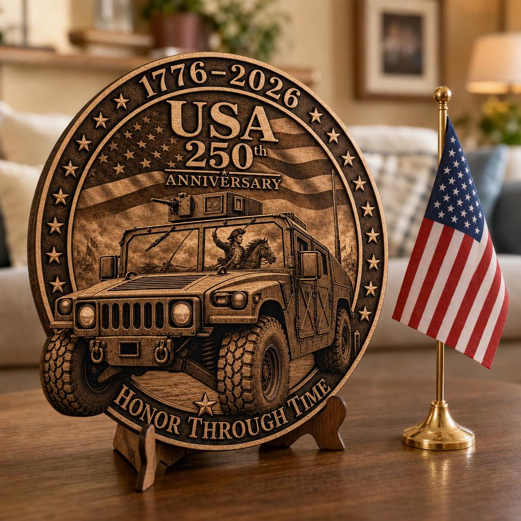 Patriotic Soldier 3D Illusion Laser Engraving PNG, 250th Anniversary Wood Sign