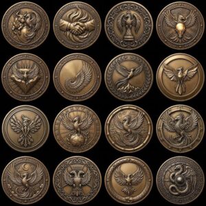 Phoenix Challenge Coin Depth Map, 3D Military Relief for Laser Engraving