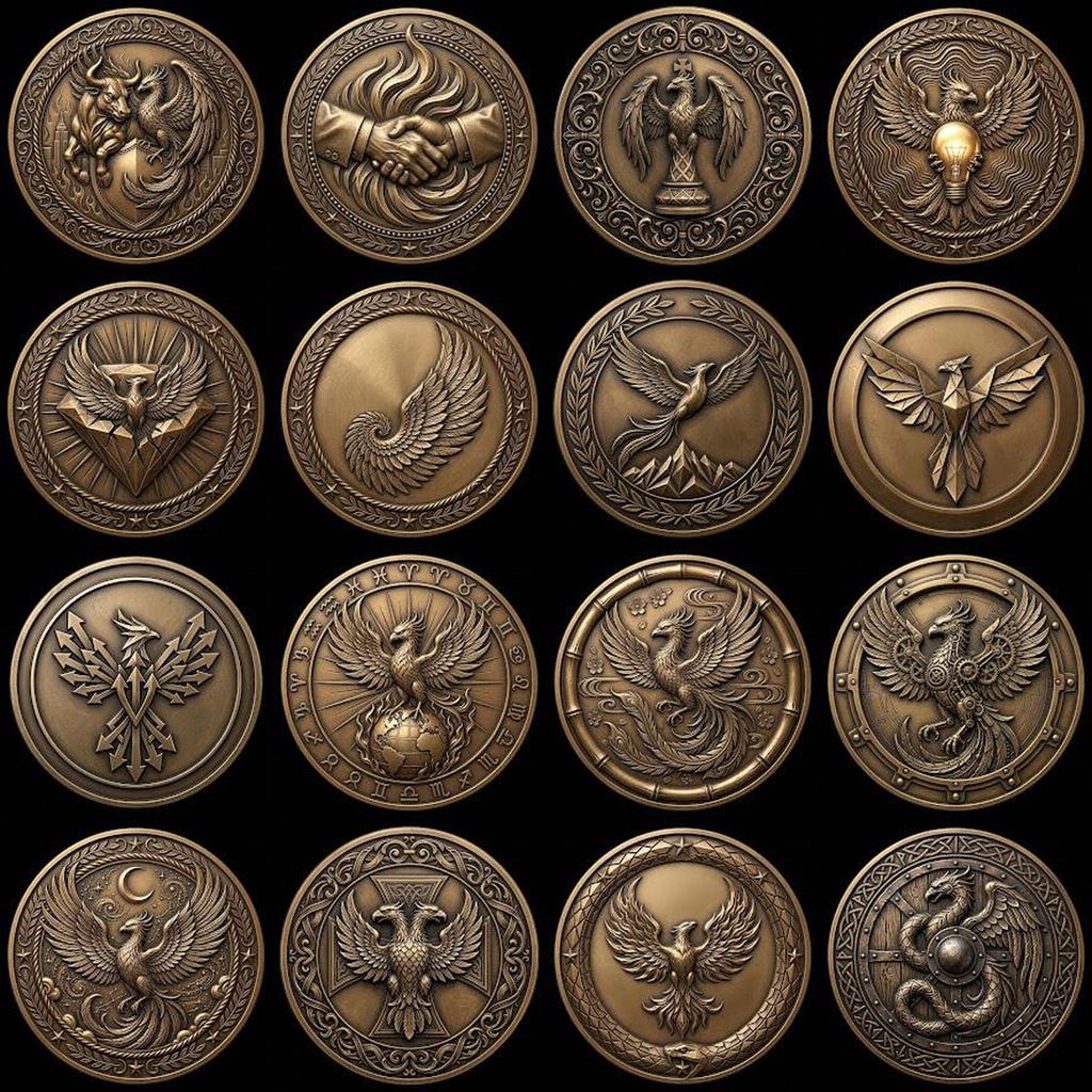 Phoenix Challenge Coin Depth Map, 3D Military Relief for Laser Engraving