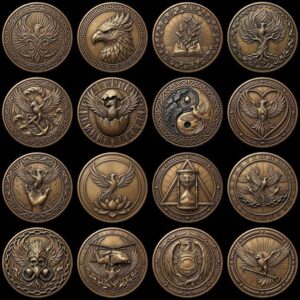 Phoenix Challenge Coin Depth Map, 3D Military Relief for Laser Engraving