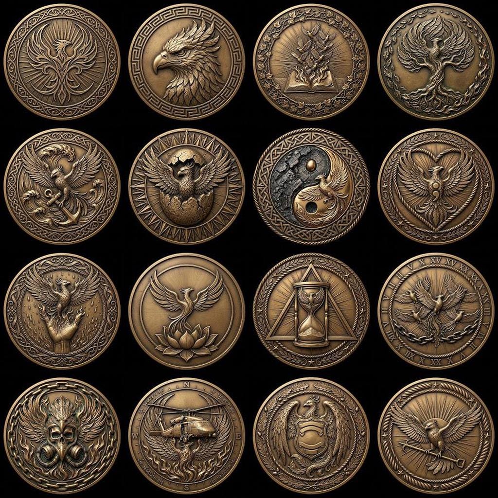 Phoenix Challenge Coin Depth Map, 3D Military Relief for Laser Engraving
