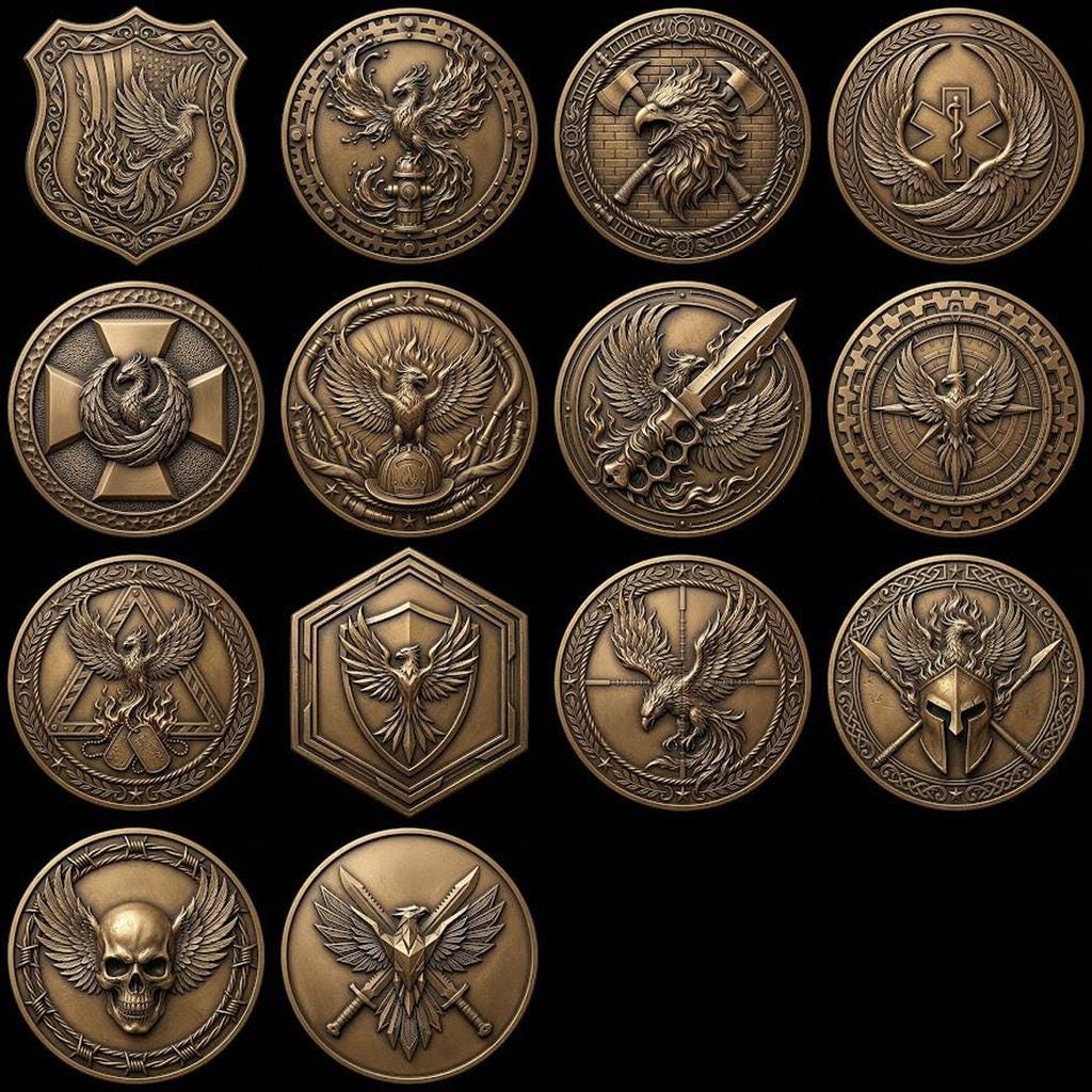 Phoenix Challenge Coin Depth Map, 3D Military Relief for Laser Engraving