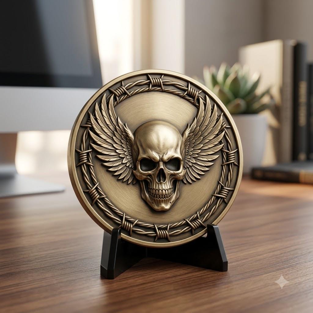 Phoenix Challenge Coin Depth Map, 3D Military Relief for Laser Engraving