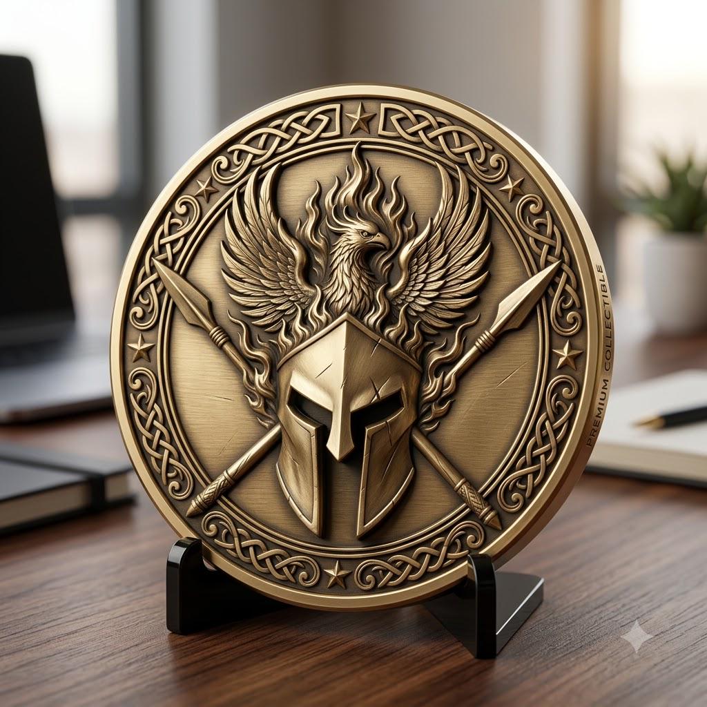 Phoenix Challenge Coin Depth Map, 3D Military Relief for Laser Engraving