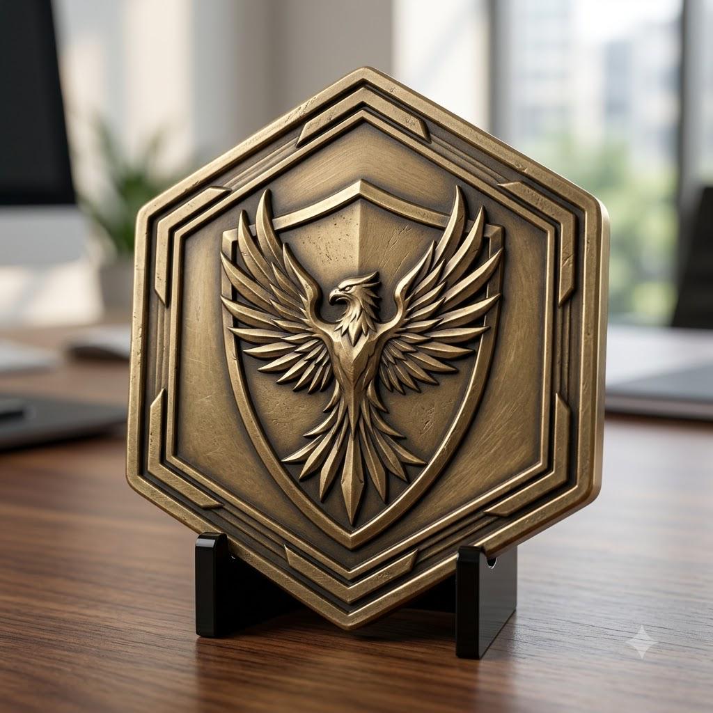 Phoenix Challenge Coin Depth Map, 3D Military Relief for Laser Engraving