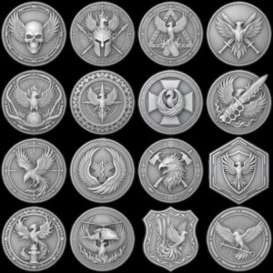 Phoenix Challenge Coin Depth Map, 3D Military Relief for Laser Engraving