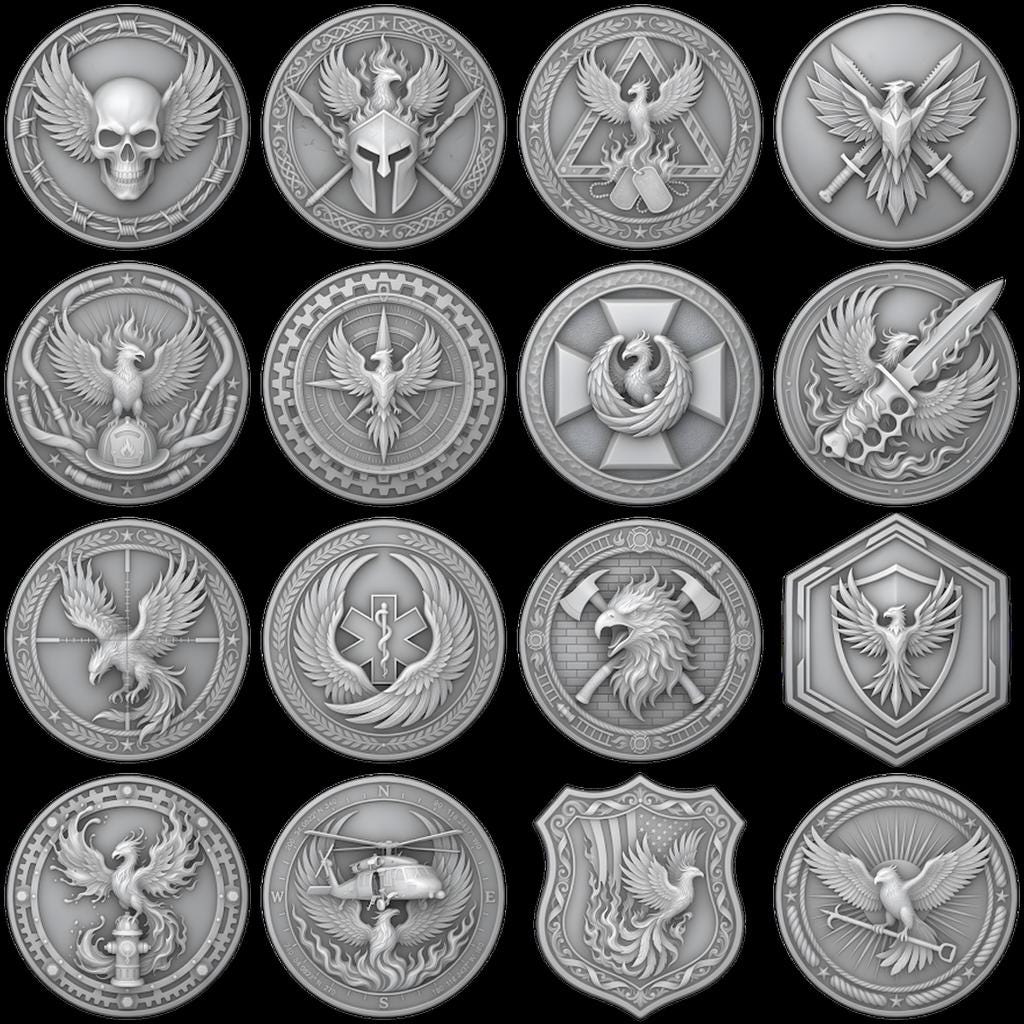 Phoenix Challenge Coin Depth Map, 3D Military Relief for Laser Engraving