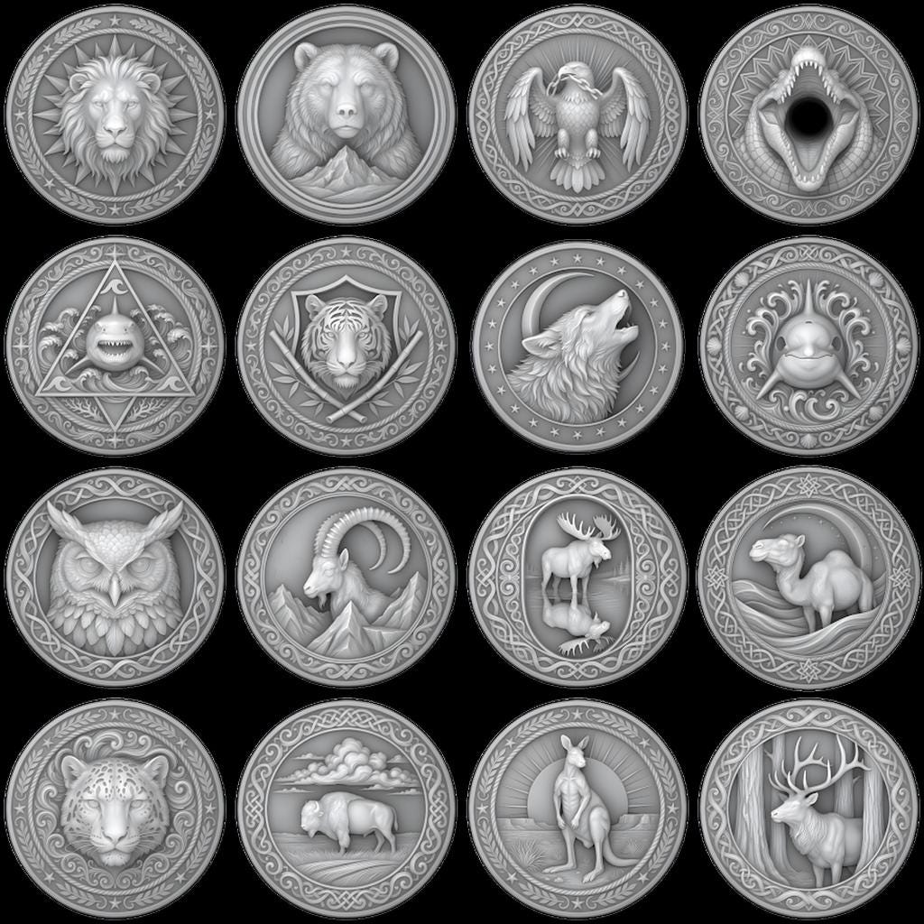 Predator Challenge Coin Laser Relief Bundle, Wild Animal Engraving Depth Map