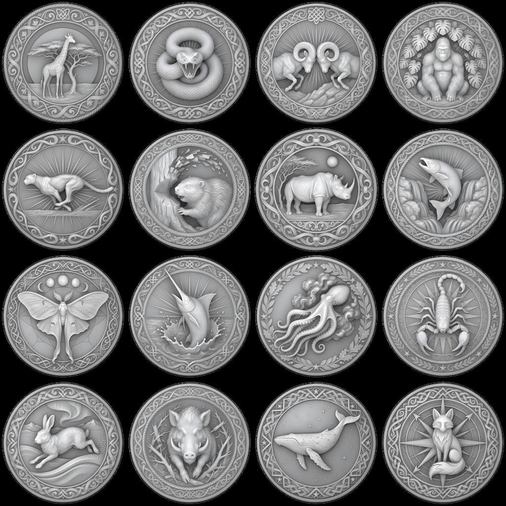 Predator Challenge Coin Laser Relief Bundle, Wild Animal Engraving Depth Map