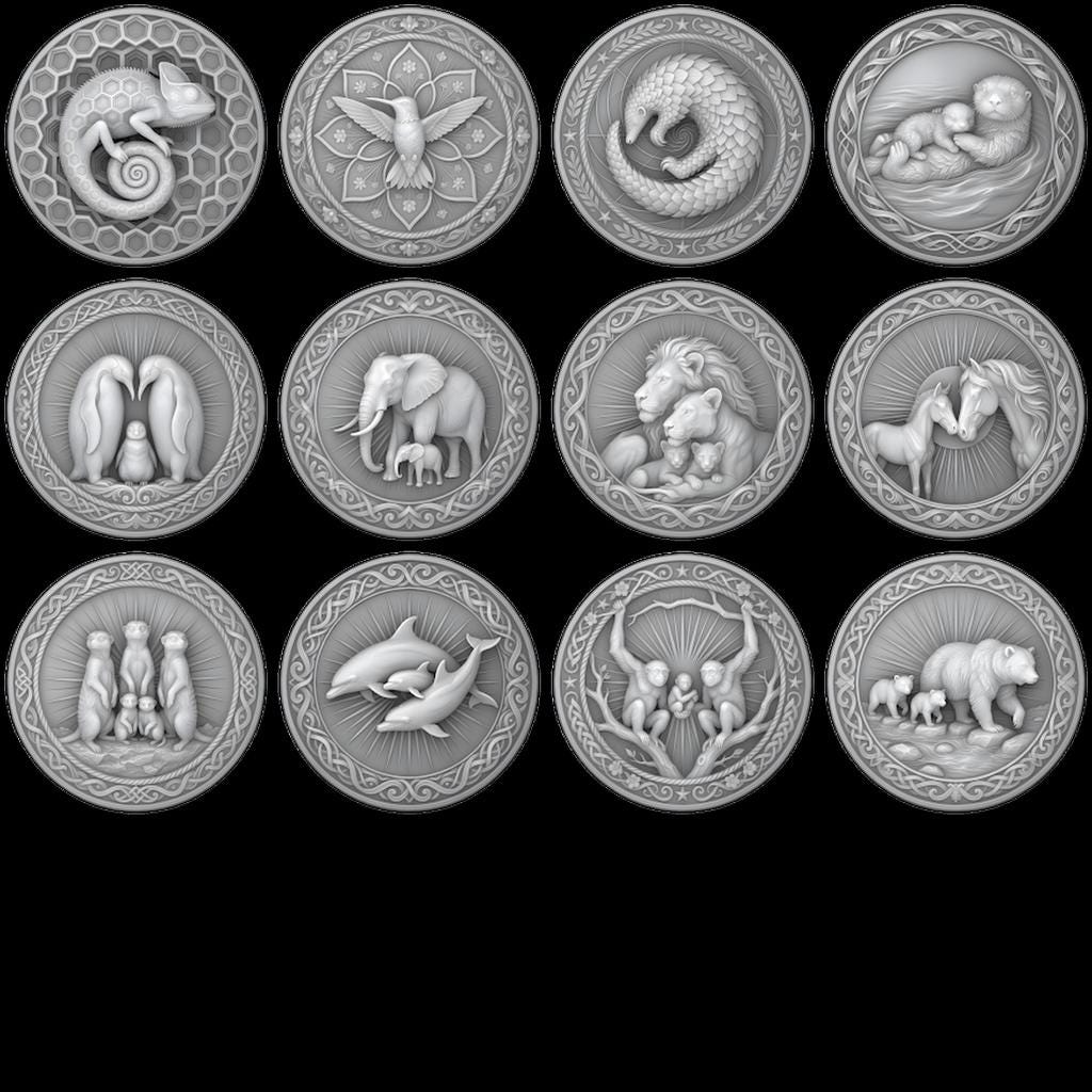 Predator Challenge Coin Laser Relief Bundle, Wild Animal Engraving Depth Map