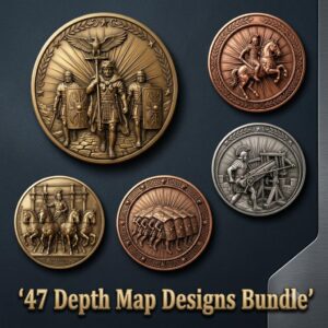 Roman Coin Laser Depth Map, Ancient Emperor Relief PNG Bundle for Engraving