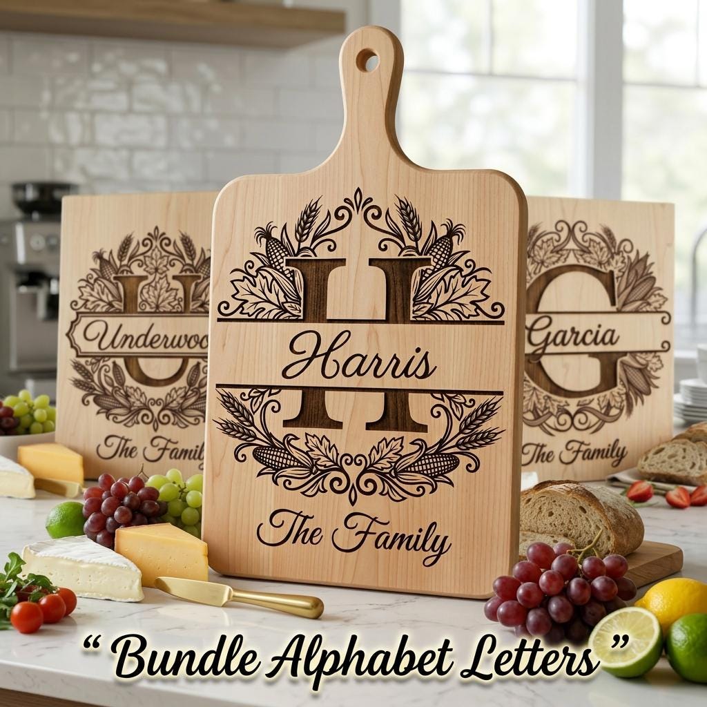 Rustic Harvest Monogram for Laser Engraving, Custom Family Name Board