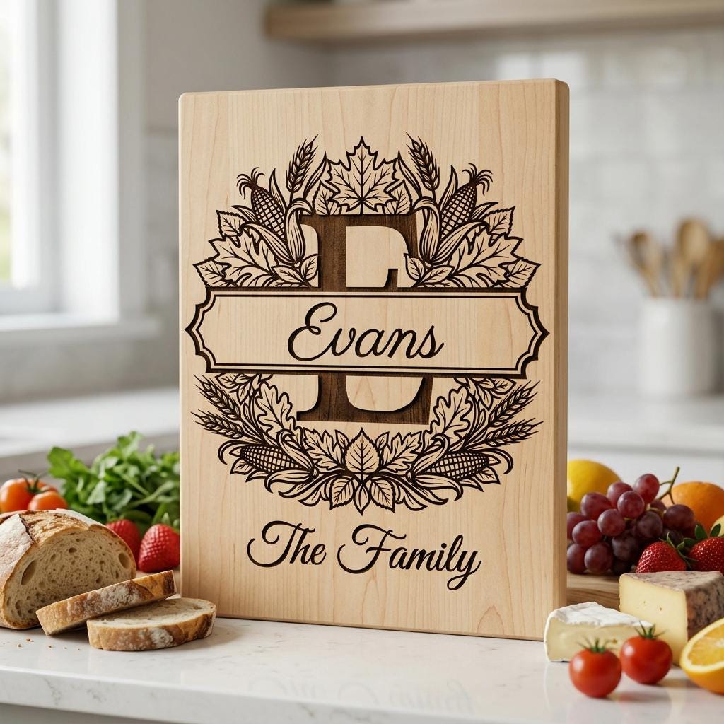 Rustic Harvest Monogram for Laser Engraving, Custom Family Name Board