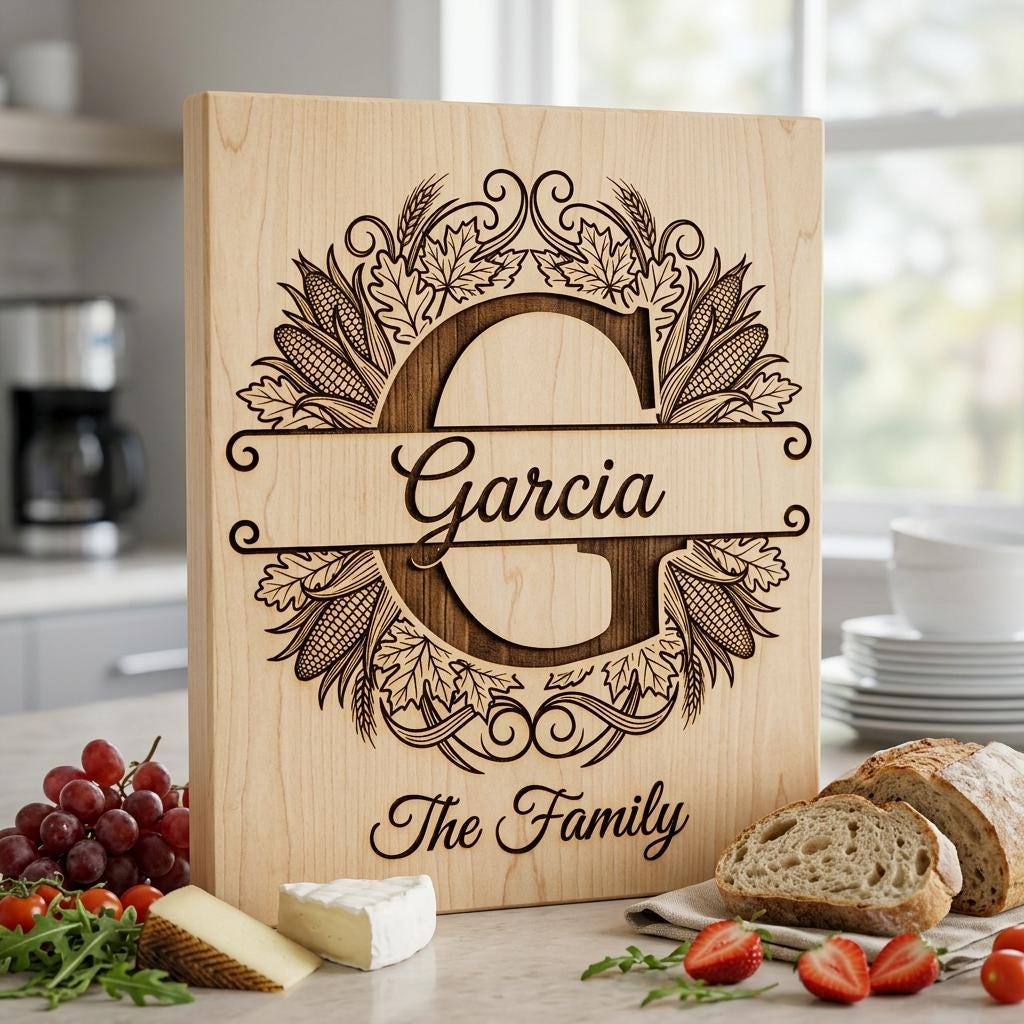 Rustic Harvest Monogram for Laser Engraving, Custom Family Name Board