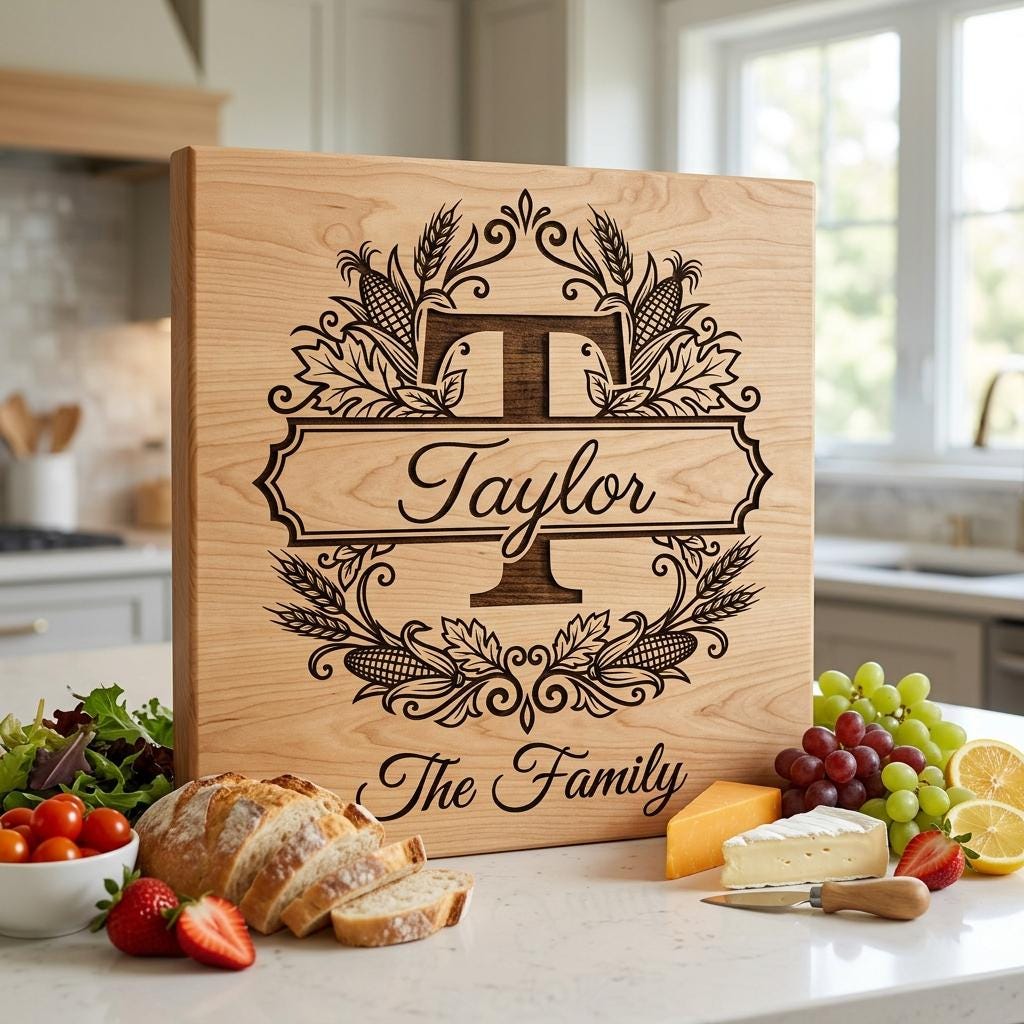 Rustic Harvest Monogram for Laser Engraving, Custom Family Name Board