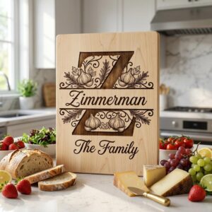 Rustic Monogram Laser Engraving Designs, Custom Family Name Serving Board File