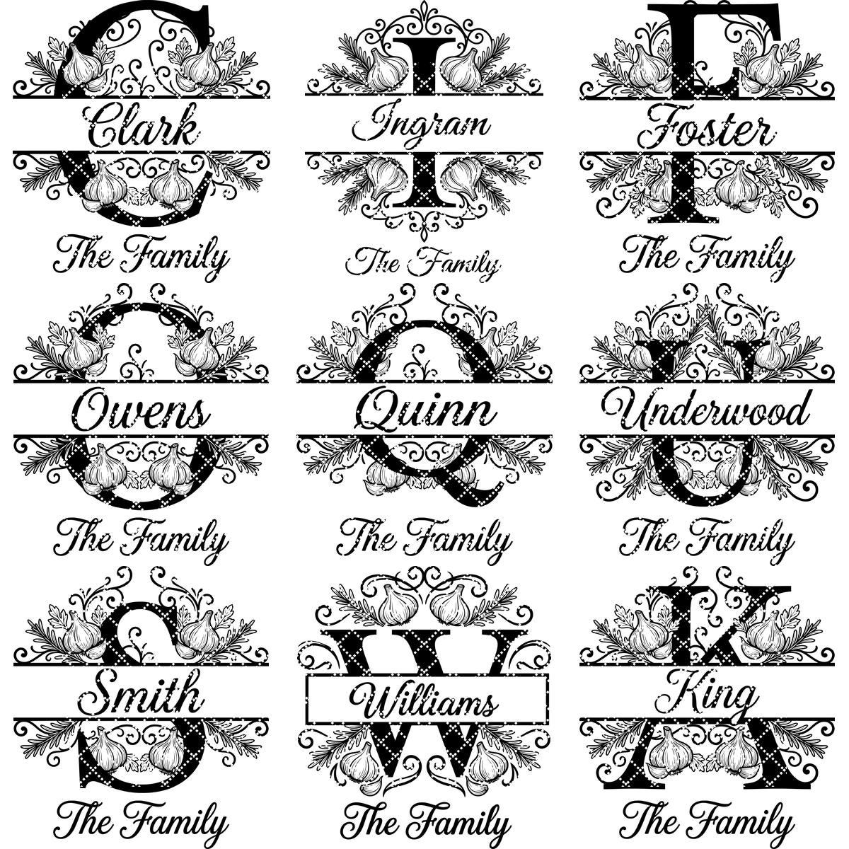Rustic Monogram Laser Engraving Designs, Custom Family Name Serving Board File