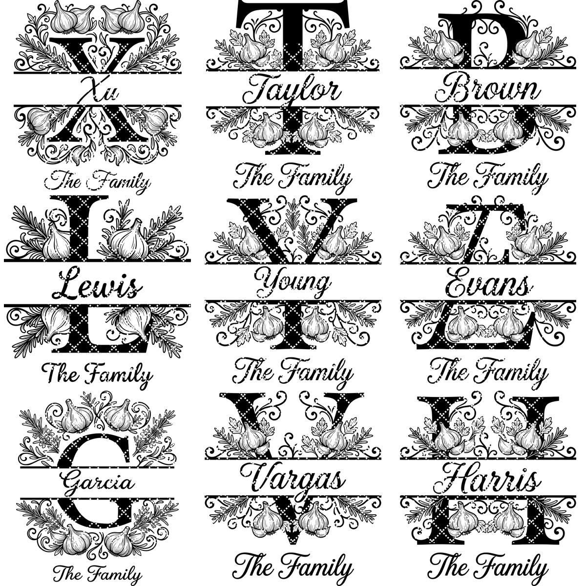 Rustic Monogram Laser Engraving Designs, Custom Family Name Serving Board File