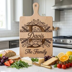 Rustic Monogram Laser Engraving Designs, Custom Family Name Serving Board File
