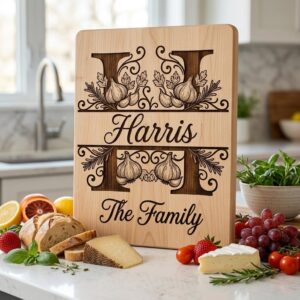 Rustic Monogram Laser Engraving Designs, Custom Family Name Serving Board File