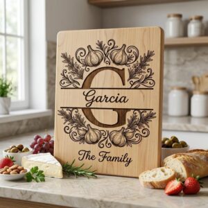 Rustic Monogram Laser Engraving Designs, Custom Family Name Serving Board File