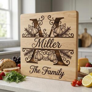 Rustic Monogram Laser Engraving Designs, Custom Family Name Serving Board File