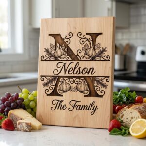 Rustic Monogram Laser Engraving Designs, Custom Family Name Serving Board File