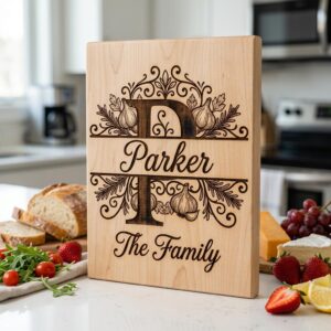 Rustic Monogram Laser Engraving Designs, Custom Family Name Serving Board File