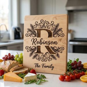Rustic Monogram Laser Engraving Designs, Custom Family Name Serving Board File