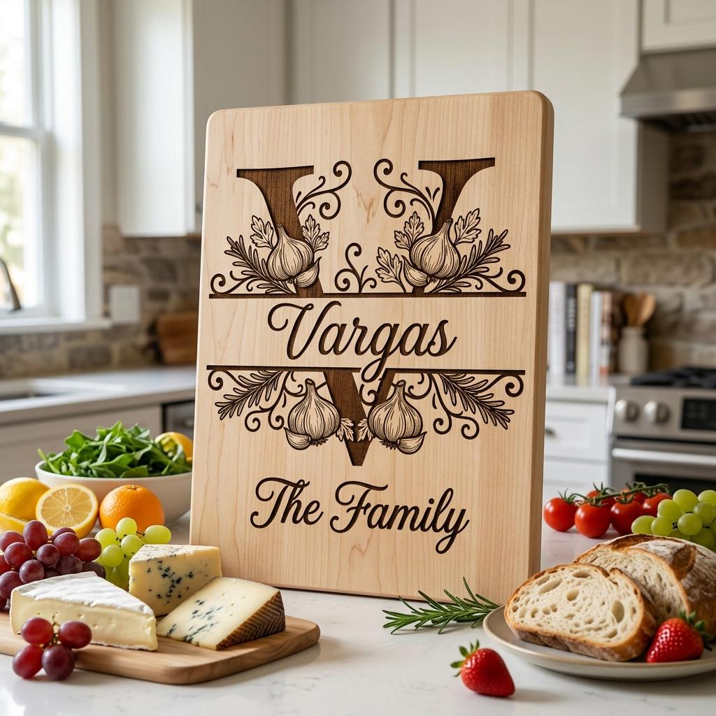 Rustic Monogram Laser Engraving Designs, Custom Family Name Serving Board File