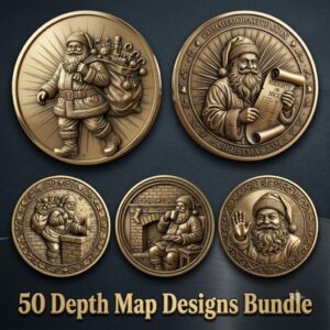 Santa Claus Christmas Laser Relief, Coin Engraving, Depth Map Design Bundle