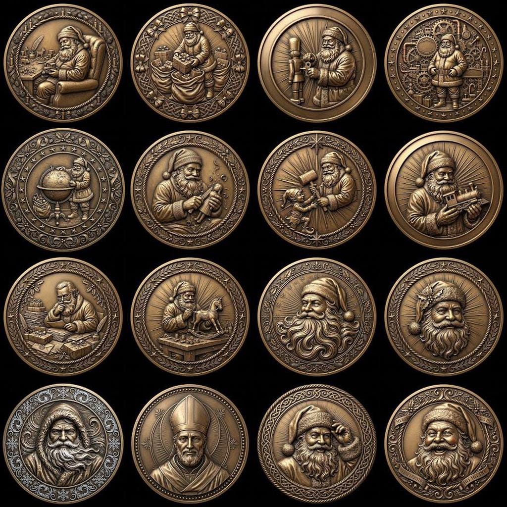 Santa Claus Christmas Laser Relief, Coin Engraving, Depth Map Design Bundle