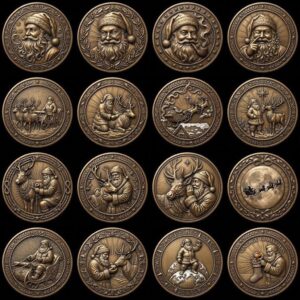 Santa Claus Christmas Laser Relief, Coin Engraving, Depth Map Design Bundle