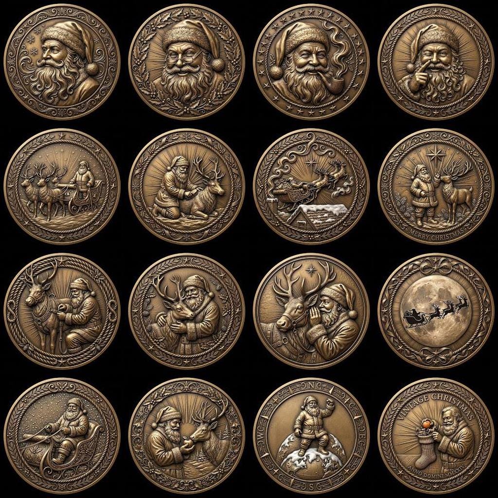 Santa Claus Christmas Laser Relief, Coin Engraving, Depth Map Design Bundle