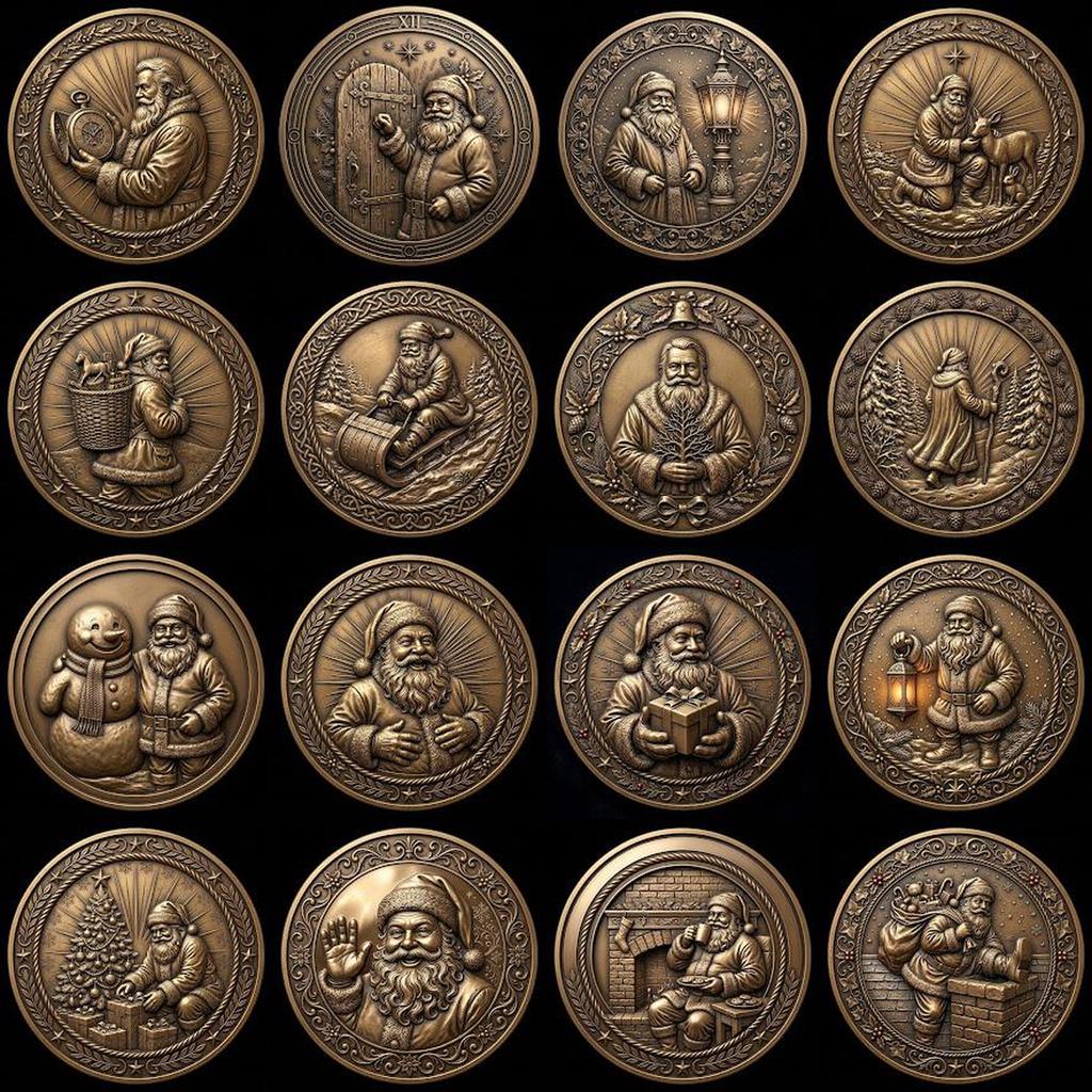 Santa Claus Christmas Laser Relief, Coin Engraving, Depth Map Design Bundle