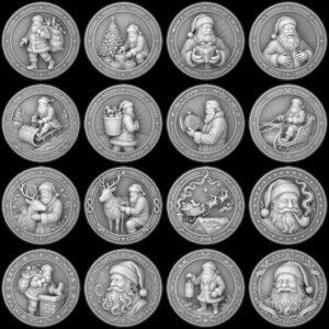 Santa Claus Christmas Laser Relief, Coin Engraving, Depth Map Design Bundle