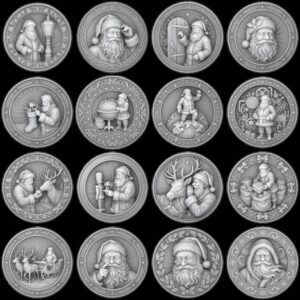 Santa Claus Christmas Laser Relief, Coin Engraving, Depth Map Design Bundle