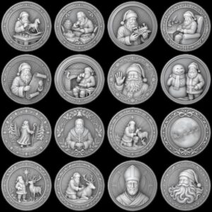 Santa Claus Christmas Laser Relief, Coin Engraving, Depth Map Design Bundle