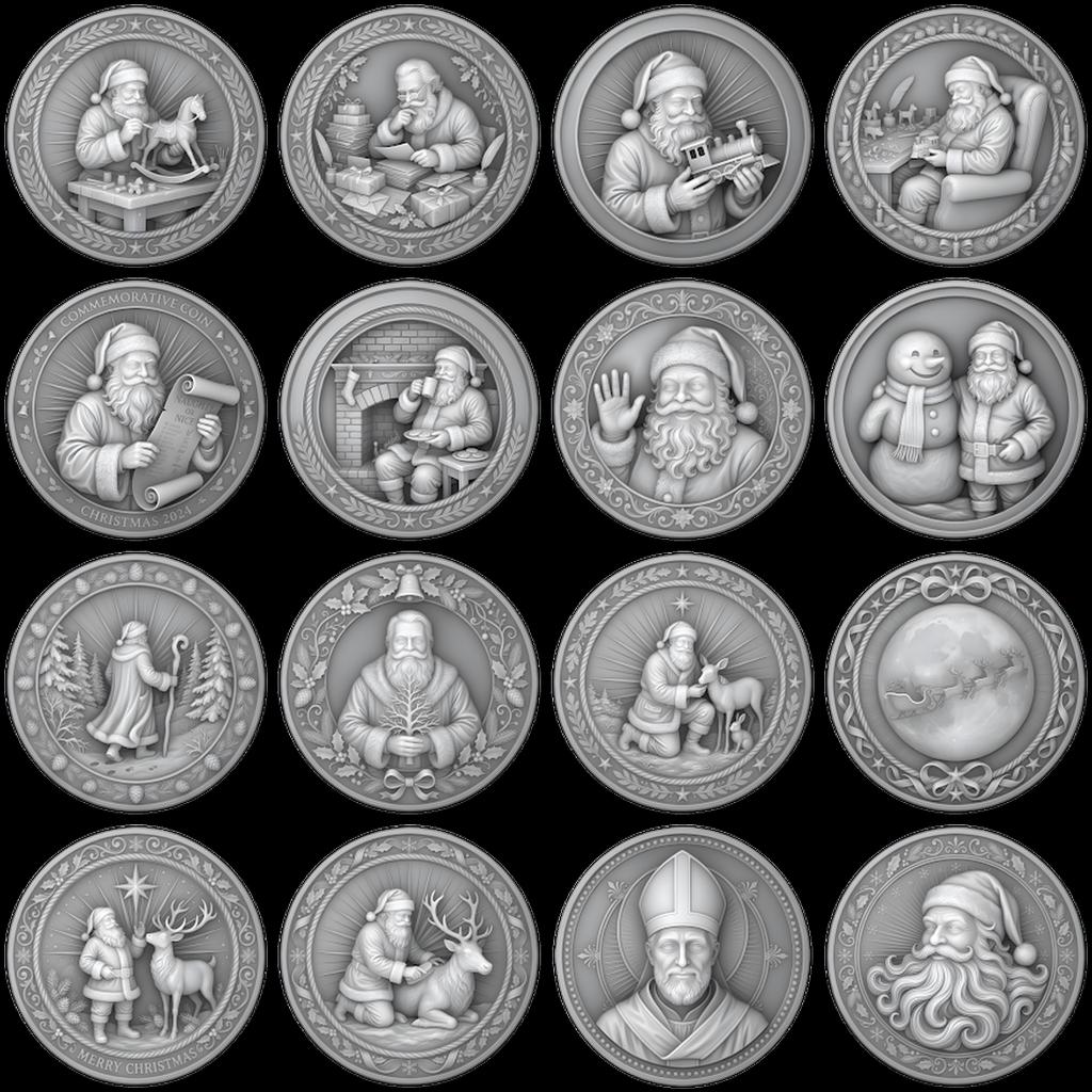 Santa Claus Christmas Laser Relief, Coin Engraving, Depth Map Design Bundle