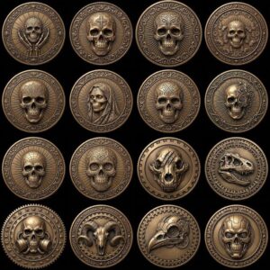 Skull, Norse Laser Engraving Depth Map, Pirate Biker Coin Relief Design