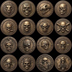 Skull, Norse Laser Engraving Depth Map, Pirate Biker Coin Relief Design