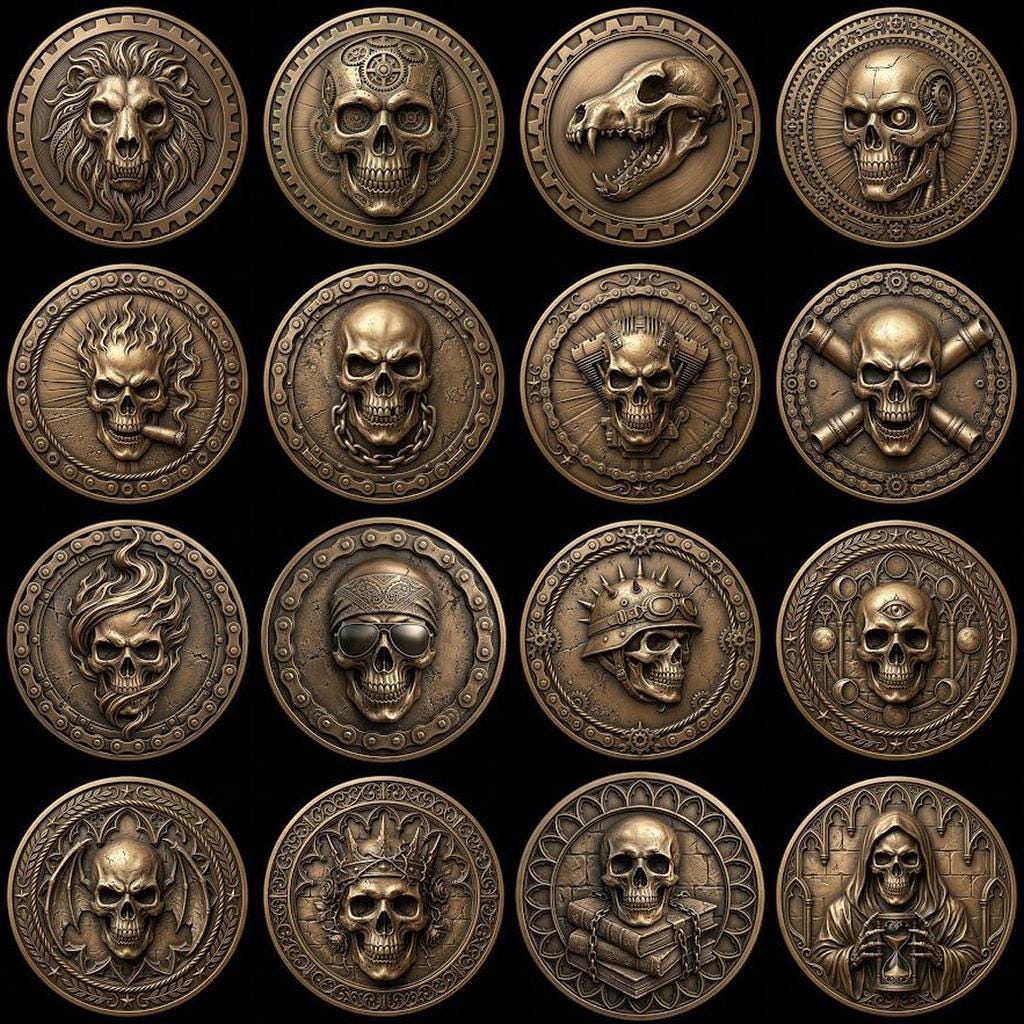 Skull, Norse Laser Engraving Depth Map, Pirate Biker Coin Relief Design