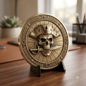 Skull, Norse Laser Engraving Depth Map, Pirate Biker Coin Relief Design