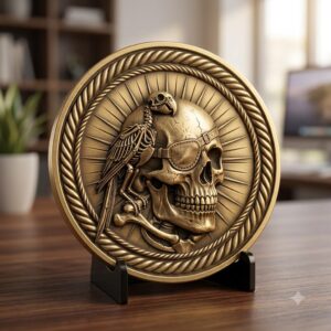 Skull, Norse Laser Engraving Depth Map, Pirate Biker Coin Relief Design
