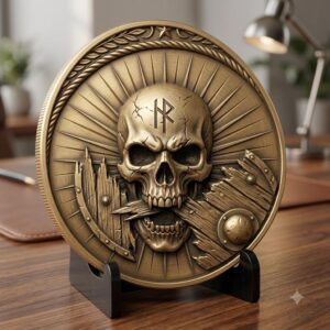 Skull, Norse Laser Engraving Depth Map, Pirate Biker Coin Relief Design