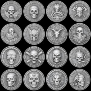 Skull, Norse Laser Engraving Depth Map, Pirate Biker Coin Relief Design