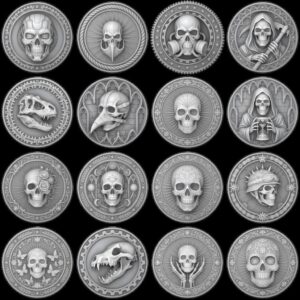Skull, Norse Laser Engraving Depth Map, Pirate Biker Coin Relief Design